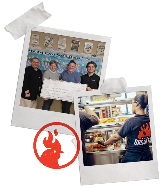 Birdcode community and kitchen photographs arranged as instant prints